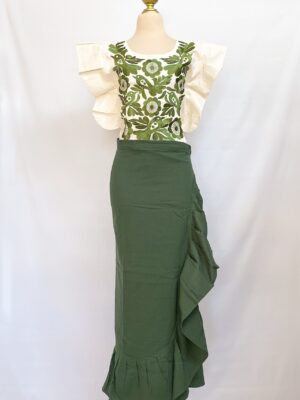 Conjunto Blusa Pajarito Y Falda Envolvente